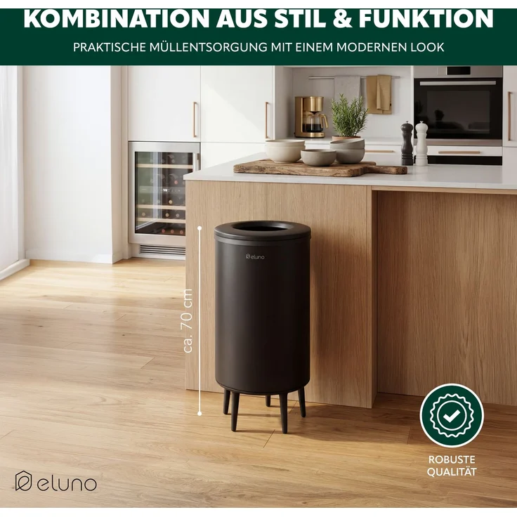 eluno Multifunktionstonne mit Nylonbeutel und runder Öffnung, Metall, schwarz, ca. 36 Liter – Bild 2