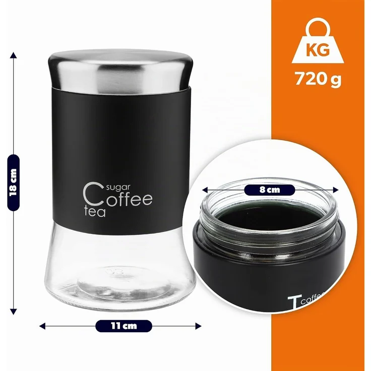 KADAX Glasbehälter für Kaffee, Tee, Zucker, mit Deckel, Schwarz, 1000 ml – Bild 3