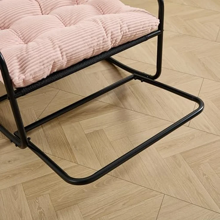 Ball & Cast Schaukelstuhl für Drinnen & Draußen, Rocking Chair mit Gepolstertem Kissen und Fußstütze, Balkonsessel für Wohnzimmer, Garten & Terrasse, Rosa – Bild 8
