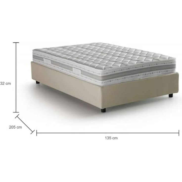 Talamo Italia - Gaia Doppelbett, Bettkasten mit Stoffbezug, 100 % Made in Italy, seitliche Öffnung, inklusive Matratze 120x190 cm, Beige – Bild 2