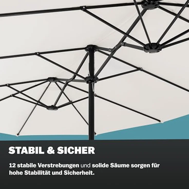Kingsleeve Sonnenschirm, UV Schutz 80+ Schutzhülle XXL Aluminium Kurbel Wasserabweisend, beige, 460 x 270 x 240 cm – Bild 9