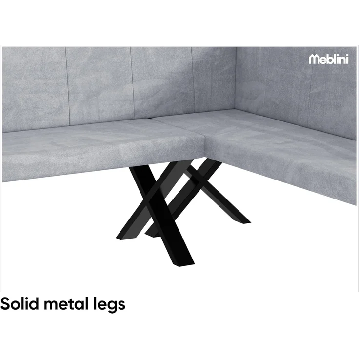 MEBLINI Eckbank für Esszimmer mit ausziehbarem Tisch - Küchenbank - Essecke - Sitzecke Küche - PETER - X-Beine 142x196x87cm Rechts - Hellgrau Samt/B Schwarz Hochgl. – Bild 7