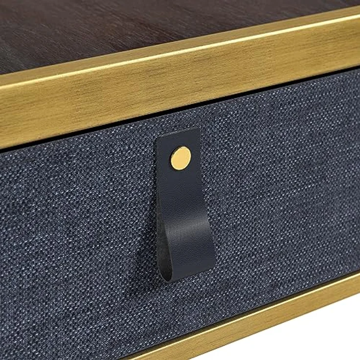 Zinus Ilsang Nachttisch 45 x 43 x 52 cm - Metall und Holz Beistelltisch - Taupe Stoff Schublade - Braun und Schwarz – Bild 6