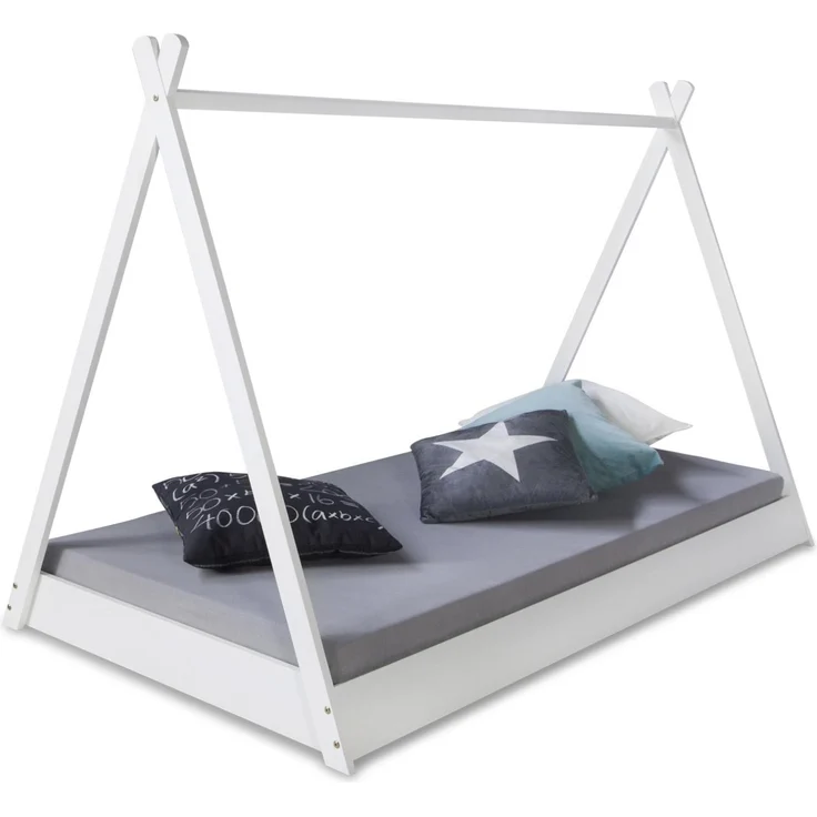 Kinderbett TIPI 90x200 Jugendbett weiß grau Holzbett Kinderzimmer Stoff – Bild 4