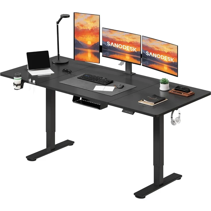 SANODESK Elektrisch Höhenverstellbarer Schreibtisch 180x80 cm – Ergonomischer Steh-Sitz Tisch mit Memory-Funktion für Homeoffice und Heimbüro, Schwarz, Computertisch, Standing Desk – Bild 1