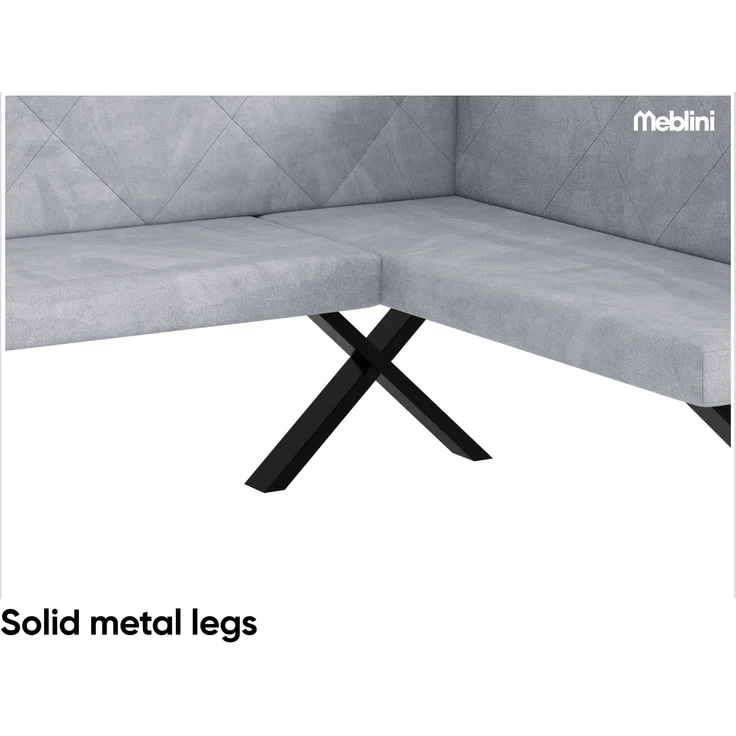 MEBLINI Eckbank für Esszimmer - Küchenbank - Essecke - Sitzecke Küche - ERIC - X-Beine 128x168x87cm Rechts - Hellgrau Samt – Bild 6