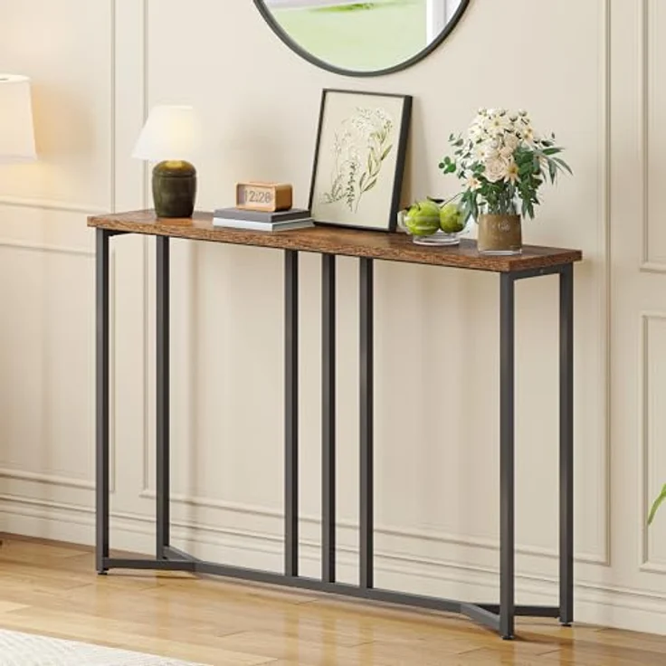 YITAHOME Konsolentisch, 100cm Flurtisch Schmal, Sofatisch, Beistelltisch, Schmales Regal, Console Table für Wohnzimmer, Flur, Eingangsbereich,Schwarz und Braun – Bild 1