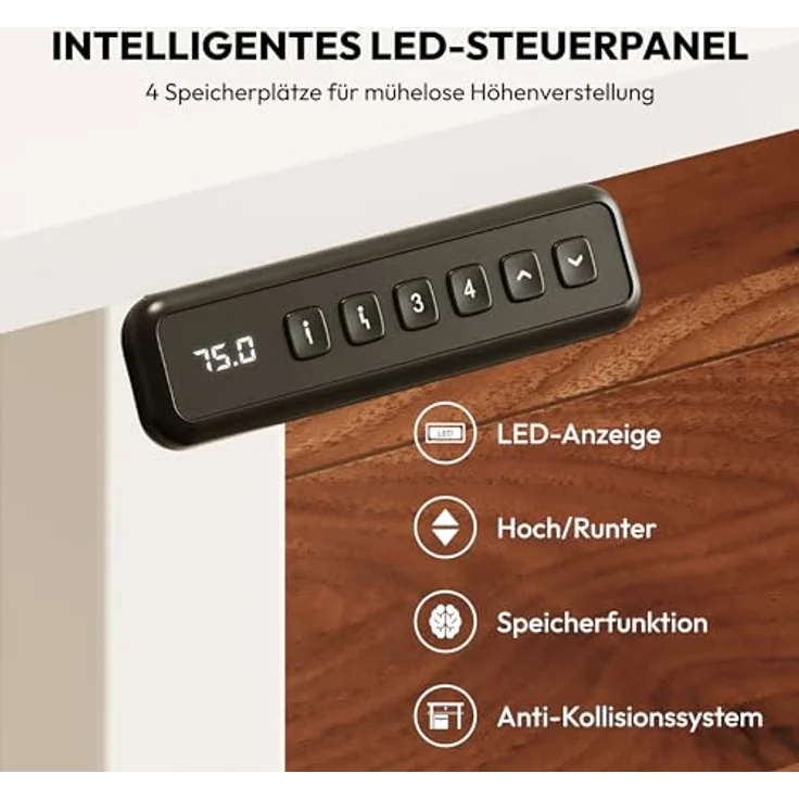 SANODESK Höhenverstellbarer Schreibtisch mit Komplett Tischplatte, Elektrischer Ergonomischer Schreibtisch, Steh-Sitz Bürotisch für Homeoffice, 120x60 cm, Weiß – Bild 9