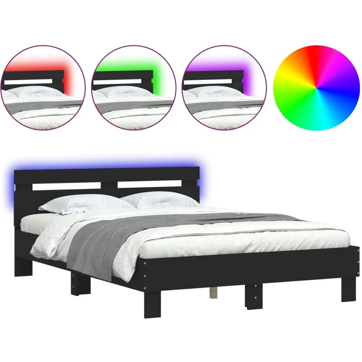 vidaXL Bett mit LED-Beleuchtung, Holz schwarz, 120x200 cm – Bild 2