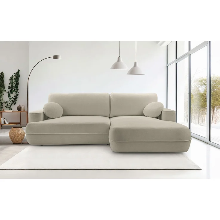 Selsey 'Fuerro' Ecksofa mit Schlaffunktion, Bettkasten, Ottomane rechts, Strukturstoff wasserabweisend, Hellbraun – Bild 2