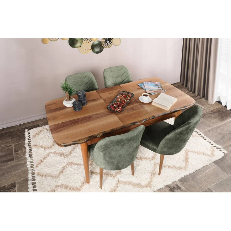 Skye Decor 'Dallas 558 V4' Stuhlset (4-teilig), Walnuss / Dunkelgrün, 50 x 90 x 49 cm – Bild 3