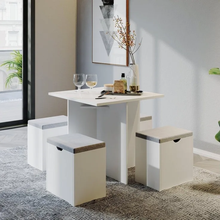 Mondeer Essgruppe (Set, 5-tlg), (5-tlg), 4 Stühle und 1 Tisch,weiß