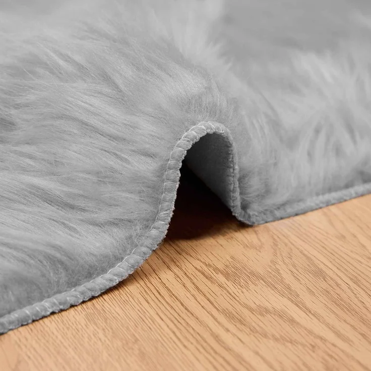 vidaXL Kunstschaffell Teppich Tafalla Grau 240 x 240 cm Polyester 42021534 – Bild 4
