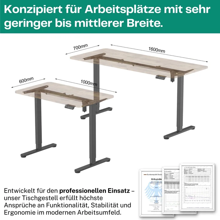 ALBATROS UP30 Gestell für Schreibtisch Höhenverstellbar Elektrisch mit Motor, schwarz - Stufenlos Höhenverstellbares Schreibtischgestell / Tischgestell, Farbe:Schwarz – Bild 3