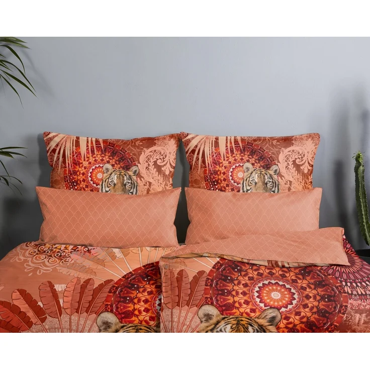 Traumschloss Bettwäsche Baumwolle, Satin, 2 teilig, Mandalas mit Tiger, Federn, orange – Bild 2