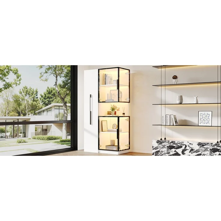 ZUBALIYA Vitrinenschrank 70×38×160 cm mit Ausziehregal – Doppelglas-Standvitrine LED,Glasvitrine & Aufbewahrung, multifunktionaler Hochschrank für Wohnzimmer, Esszimmer, Küche – Bild 18