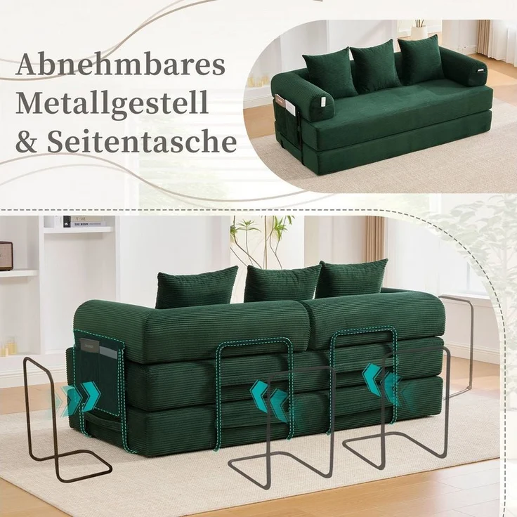 Odikalo 3-Sitzer Freizeitsofa Kompressionssofa Lounge Metallrahmen 3 Kissen Mehrfarbig – Bild 3
