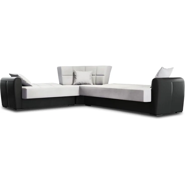 Dmora Matias, Schlafsofa, Ecksofa, aus Kunstleder und Stoff, Wohnzimmer mit Klick-Klack-Öffnung und wendbarer Halbinsel, 305x238 cm, Schwarz und Hellgrau, Leinen – Bild 4