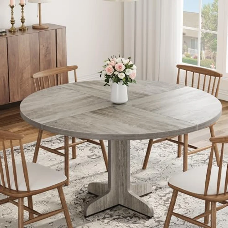GarveeLife Esstisch 120 cm, Runder Tisch, Holzesstisch, Küchentisch für 4 bis 6 Personen, geeignet für Esszimmer und Küchen, grau – Bild 5