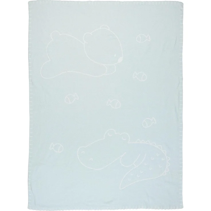 Nattou Strickdecke aus 100% Baumwolle, Krokodil und Bär, Zum Wenden, 100x75 cm, Romeo, Jules und Sally, Hellblau – Bild 2