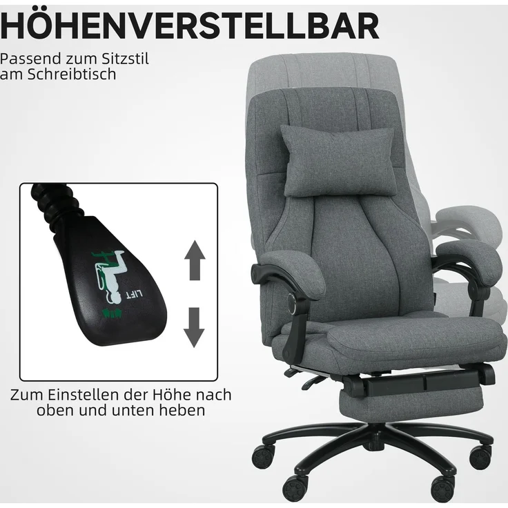 MELAYR, Massage-Bürostuhl, USB-Schnittstelle, schwenkbare Räder, Dunkelgrau, 64 x 74 x 117 cm – Bild 6