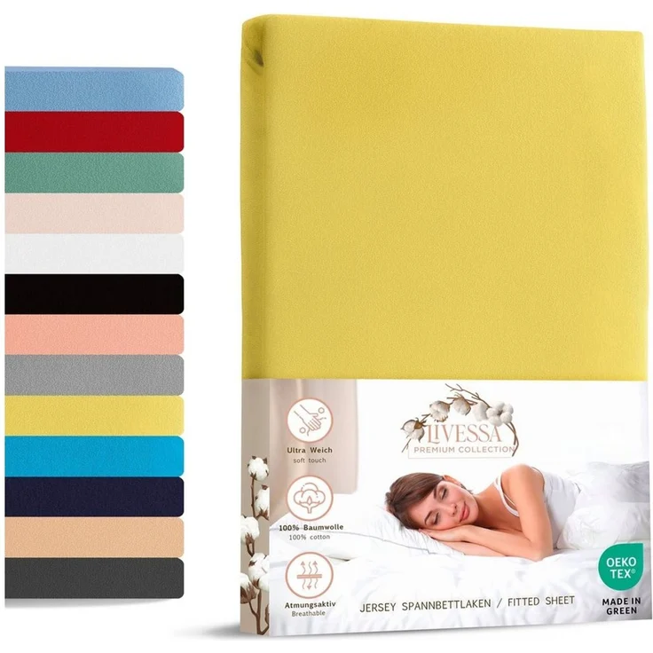 livessa Spannbettlaken Jersey Spannbettlaken 100% Baumwolle – Atmungsaktiv -Weich, Jersey, Gummizug: Rundumgummizug, In 9 Größen und vielen Farben erhältlich