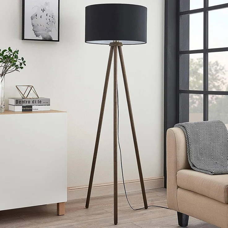 Lindby Stehlampe Majken, Holz Schwarz IP20, 1 x 60 W – Bild 3