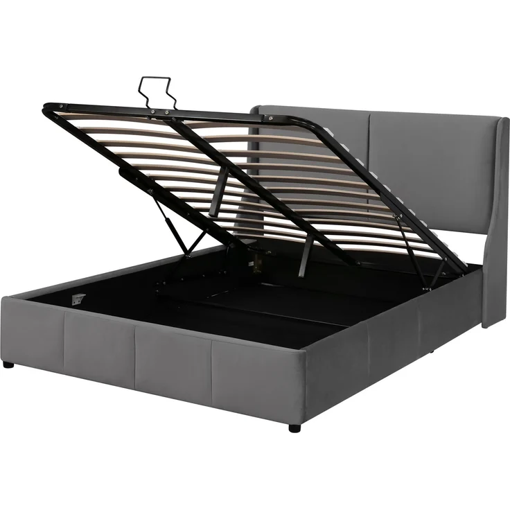 Polsterbett 140x190 Flanell, mit hydraulischem Stauraum Doppelbett,Boxspring Optik, bis 300kg,weicher Bezug,Grau – Bild 8
