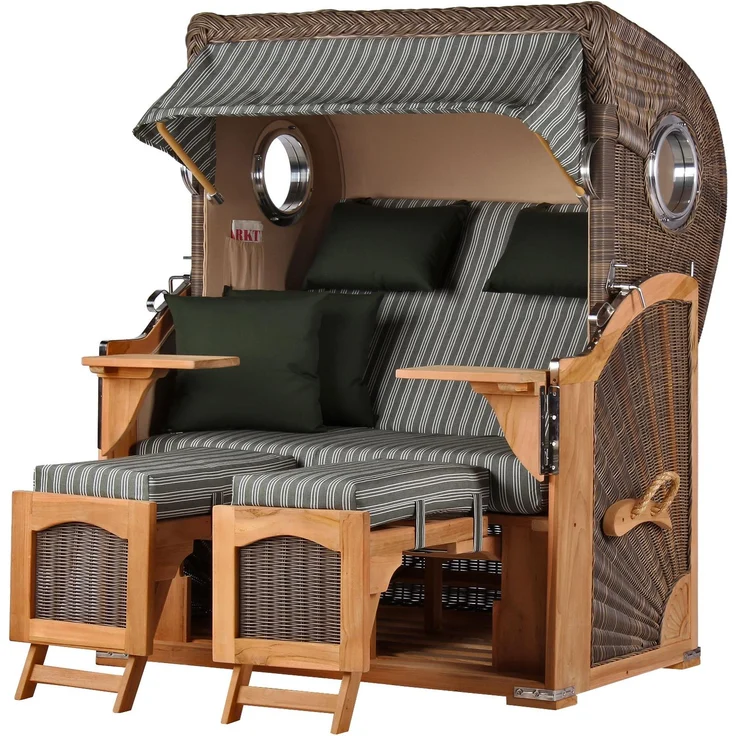 Strandkorb Komplettset - bene living - Ammersee Teak - PE grau - Modell 504 - inkl. Liftersystem – Bild 1