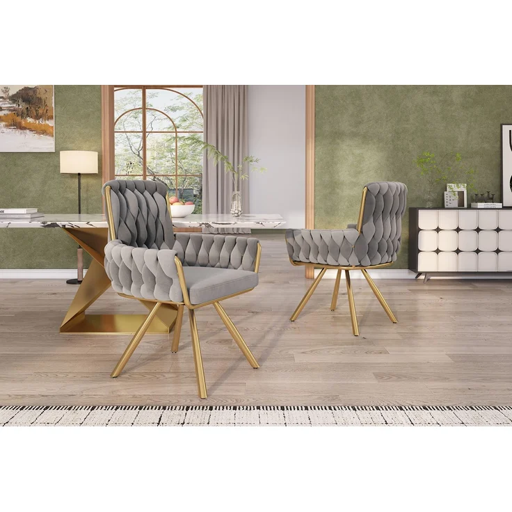 Merax Samt-Esszimmerstuhl, 6er set, Sessel, einzelner luxuriöser Wohn- und Schlafzimmer-Drehstuhl, Freizeit-Drehstuhl mit vier Stützbeinen aus Metall, grau – Bild 8