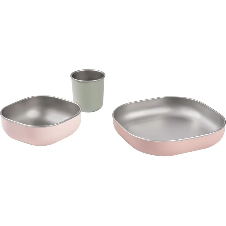 BÉABA Baby-Essensset Edelstahl 3-teilig – Glas + 2 Teller mit Silikonhülle, Mikrowellen- & Spülmaschinengeeignet, Leicht, Bruchsicher & Rutschfest – Farbe Barbapapa – Bild 2