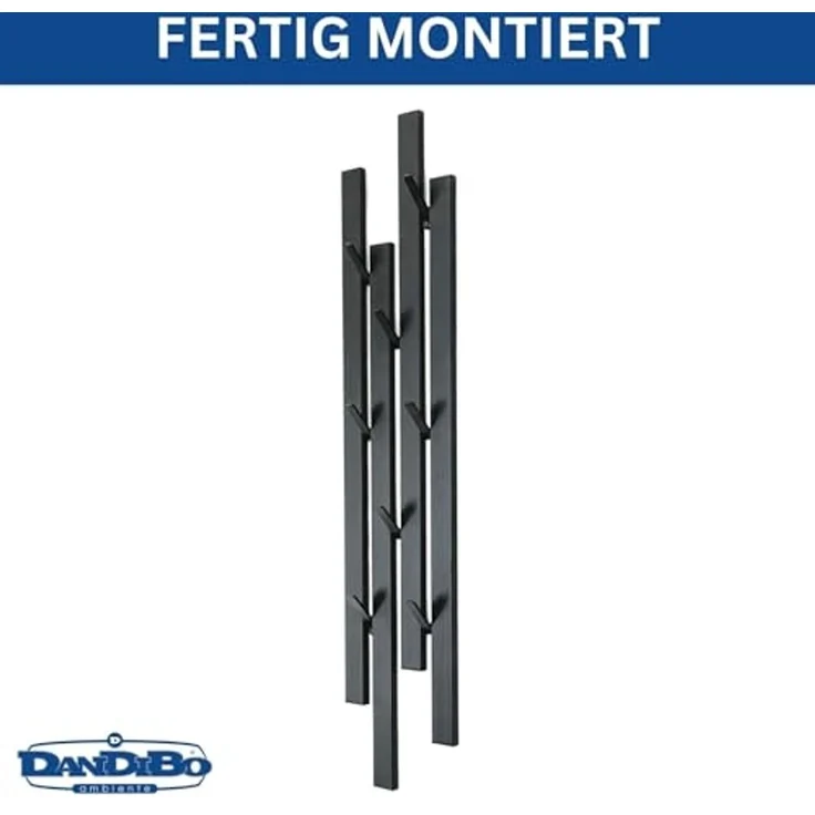 DanDiBo Garderobe Wand Schwarz Metall 96612 Wandgarderobe mit 8 Haken Schmal Flurgarderobe Modern Hakenleiste Garderobenhaken – Bild 5
