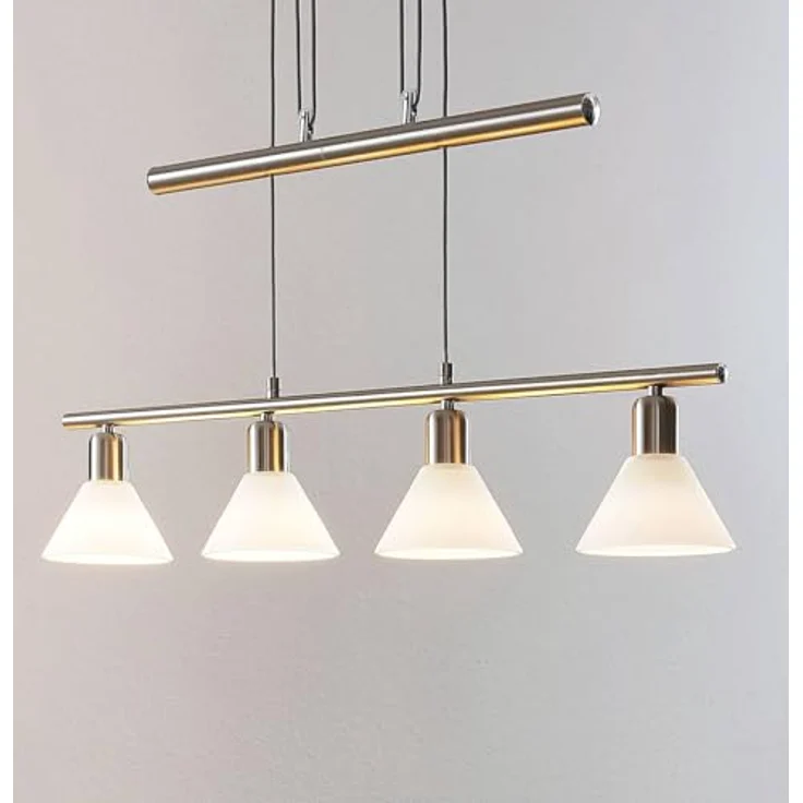 Lindby Pendellampe Delira, 4-flg. nickel, höhenverstellbar mit marmorierten Glasschirmen, für E14 LED Leuchtmittel – Bild 6