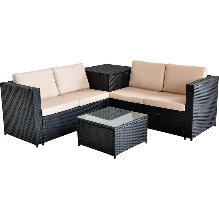 XXL PolyRattan Sitzgruppe Garten Sofa Sitzgarnitur Gartenset Schwarz Auflagenbox – Bild 3