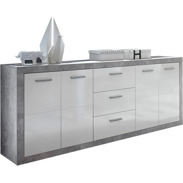 HBZ Sideboard Stone weiß Hochglanz, Wohnzimmerschrank BxHxT 206x90x45 cm (1 St), Mit 4 Türen, 3 geräumigen Schubkästen, 2 Einlegeböden verstellbar – Bild 4