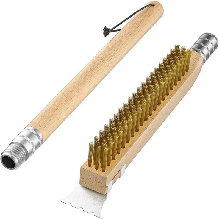 LuxusKollektion Reinigungsbürste für Grill und Pizzaofen, Stahl Messing natur, ca. 64 cm – Bild 5