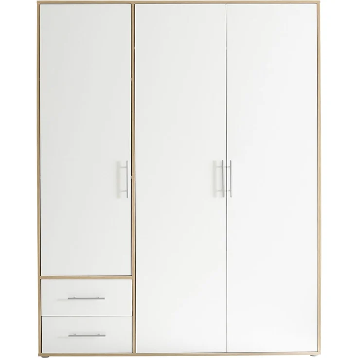 Drehtürenschrank Valderas / Valencia, Holzwerkstoff, Weiß, Holzfarben, 155 x 195 x 60 cm – Bild 3