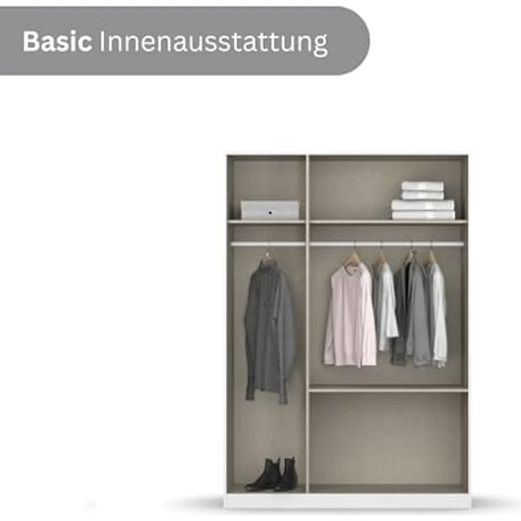 Rauch Möbel Costa, Kleiderschrank für Schlafzimmer, Kinderzimmer, Babyzimmer, Garderobe, 3-türig, mit Spiegel, 2 Schubladen, Push-to-Open, Zubehör Basic, Farbe Beige/Eiche Artisan, Holz, Breite 136 cm – Bild 6