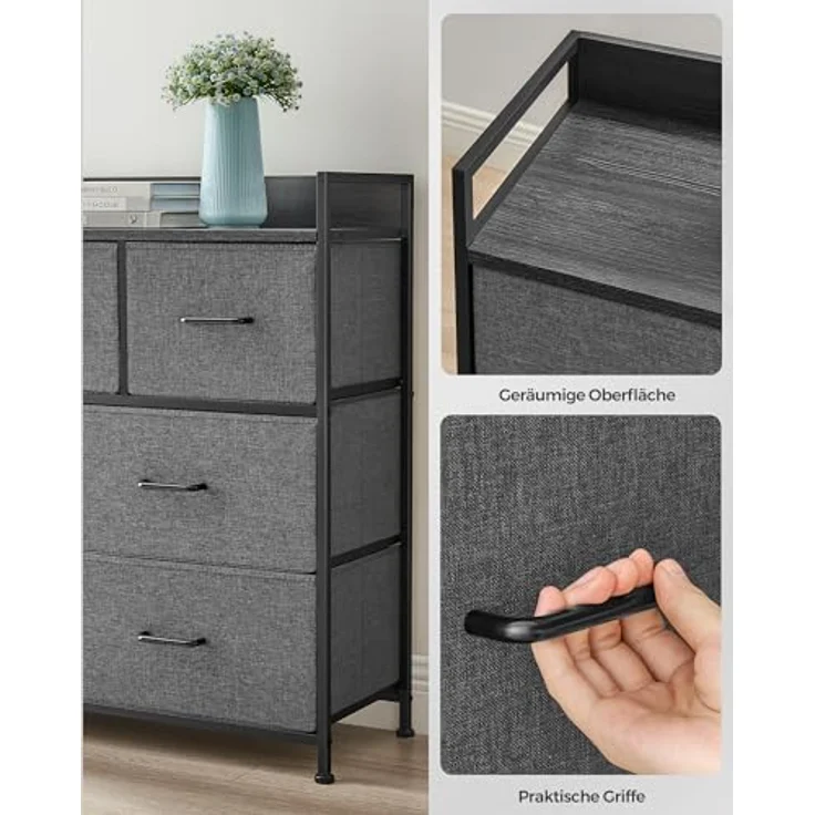 Songmics Kommode, Schrank, 7 Stoffschubladen mit Griffen, Metallgestell, Industrie-Design, schiefergrau-anthrazitgrau LTS523G22 – Bild 9