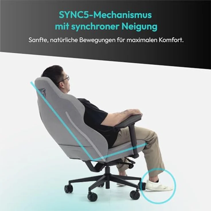 ThunderX3 CORE Smart Ergonomischer Gaming Stuhl, Rückenlehne mit hochwertigem Stoff, integrierte Synchronmechanik, gepolsterte 3D-Armlehnen, atmungsaktive Materialien, bis 125 kg belastbar, Loft Hellgrau – Bild 3