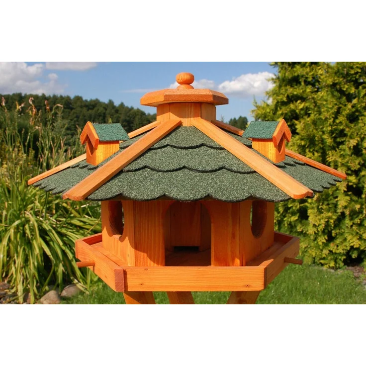 XXL Luxus Vogelhaus mit/ohne Solar/Ständer 135 cm hoch Holz Futterhaus 2026: Grün ohne Solar – Bild 3