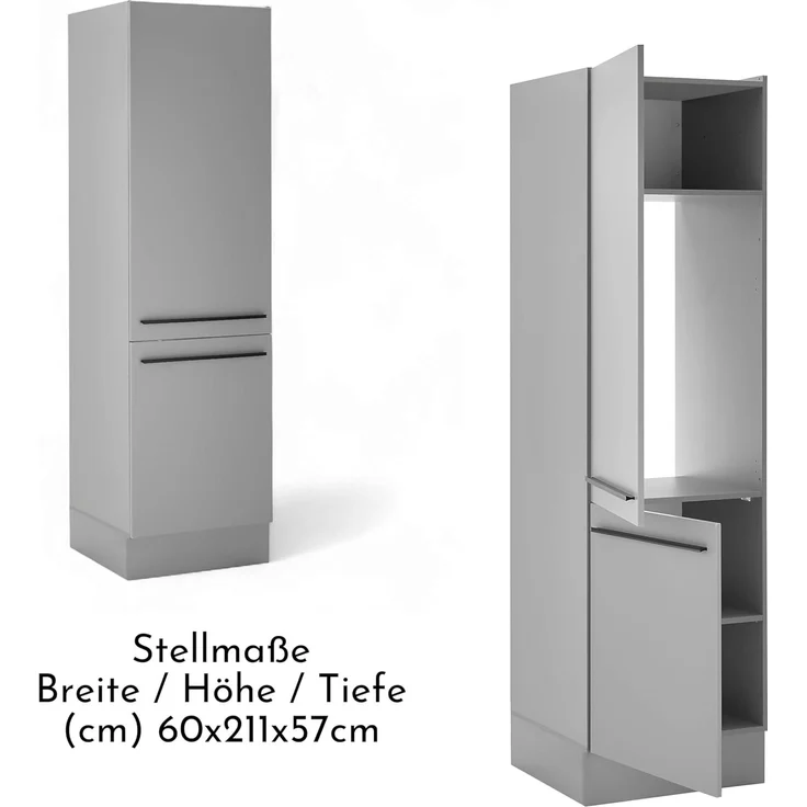 Stella Trading Denver Einbauschrank für Kühlschrank in Grau - Geräumiger Hochschrank Küchenschrank mit viel Stauraum - 60 x 211 x 57 cm (B/H/T) – Bild 7