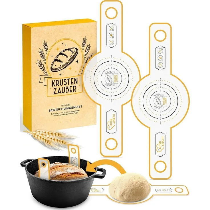 Krustenzauber Backmatte Zubehör - Brotschlingen, Schneebesen, Backmatte, Teig Reinigungstücher, 2x Brotschlinge Rund