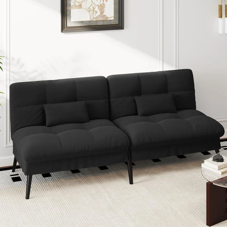 COMHOMA Sofa Schlafsofa mit Schlaffunktion, überzug Futon Klappsofa, Bettcouch, ecksofa, Couch Gästebett, 3-Sitzer Sofa, mit verstellbare Rückenlehne aus Stoff Schwarz – Bild 2