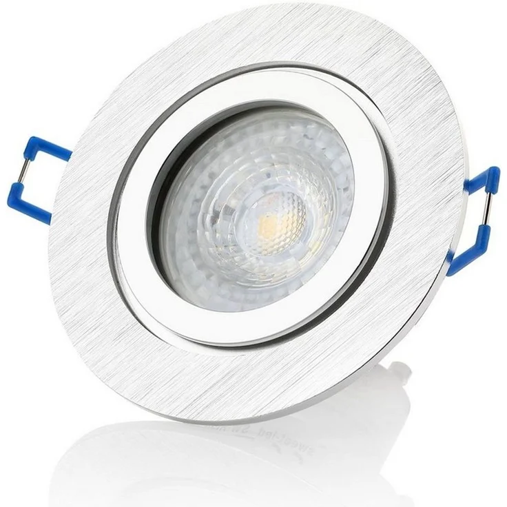 Sweet LED LED Einbaustrahler 6er Set IP44 Bad Aluminium GU10 7W LED Spots 230V Alu-gebürstet, Leuchtmittel wechselbar, 3000K - warmweiß, Deckenspots, Deckenstrahler, Einbauleuchten, spritzwassergeschützt – Bild 3
