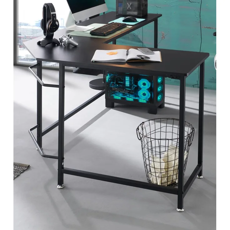 'Maletto' Eckschreibtisch, schwarz, 168 x 76 x 129 cm