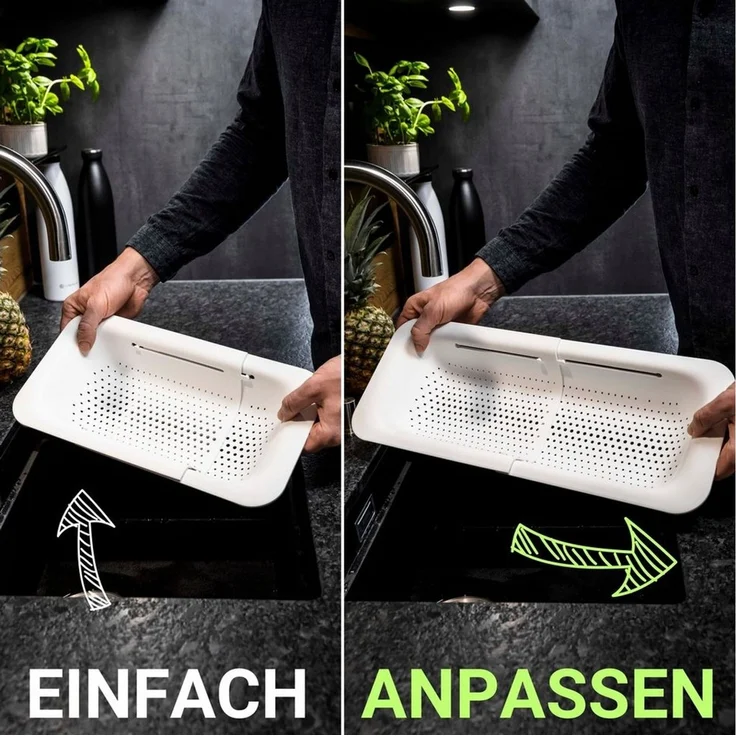 LINFELDT Küchensieb Ausziehbares Abtropfsieb für die Spüle 36 - 49,5cm, Spülmaschinenfest – Bild 2
