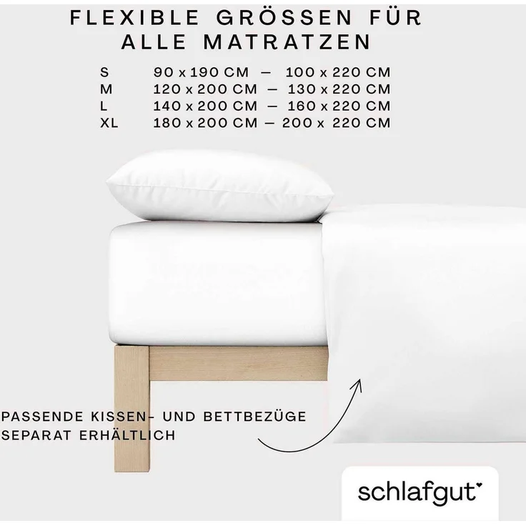 Schlafgut Spannbettlaken Premium, Gummizug: rundum, (1 Stück), Mako-Zwirn-Jersey, Full-white, S 90x190 cm - 100x220 cm – Bild 3