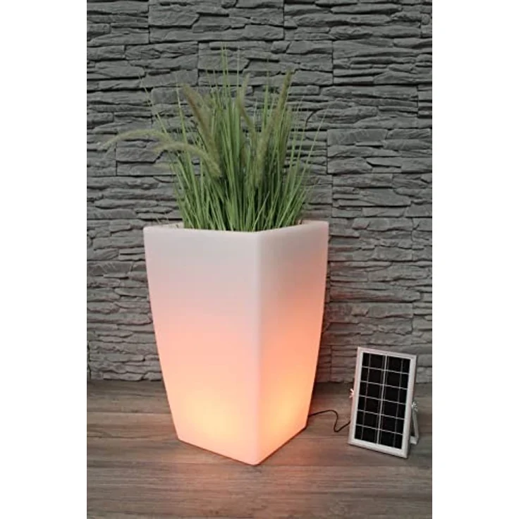 Arnusa Pflanzkübel Solar Blumenkübel LED Farbwechsel + Fernbedienung Akku Blumentopf, beleuchtet Solarleuchte moderne Lampe – Bild 3
