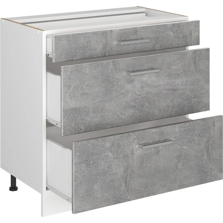 Küchenunterschrank R-Line Beton/Weiß 80 cm mit 3 Schubladen Arbeitsplatte Anthrazit Vicco – Bild 3